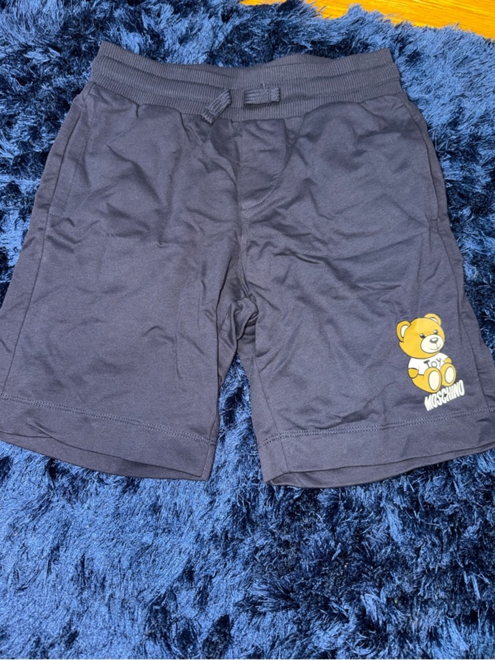 Moschino Dark Blue Cotton Teddy Logo Athletic Shorts. Mint condition, like new